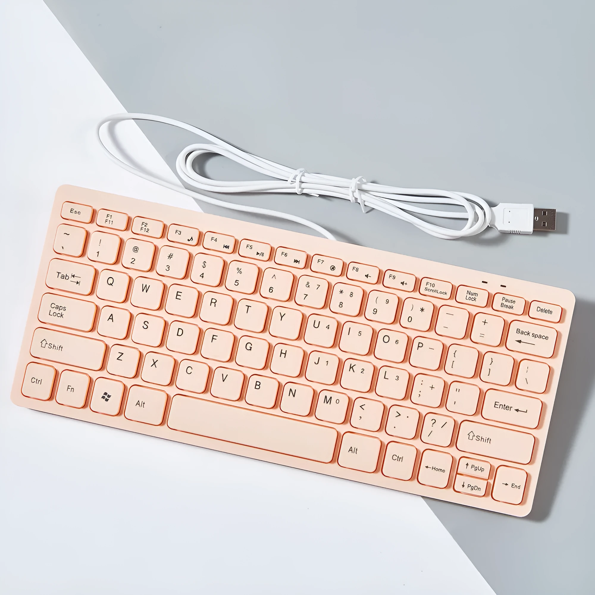 USB wired mini keyboard in black, white, pink, or blue colours with compact 280mm design