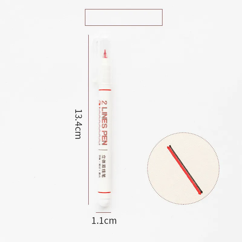 A double-ended two-colour highlighter and pen with a 0.5mm tip, shown in multiple colour options on a notebook.
