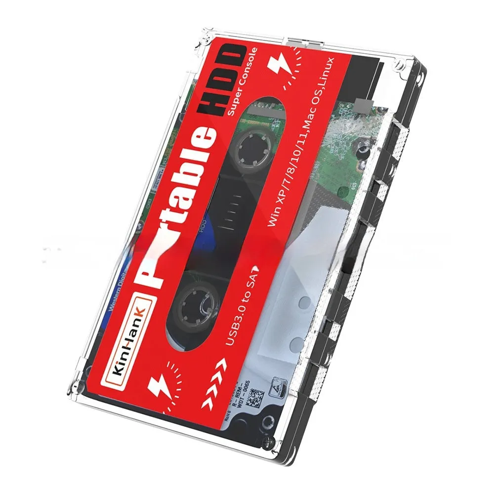 2TB external mechanical hard drive in protective case with USB cable and optional handle