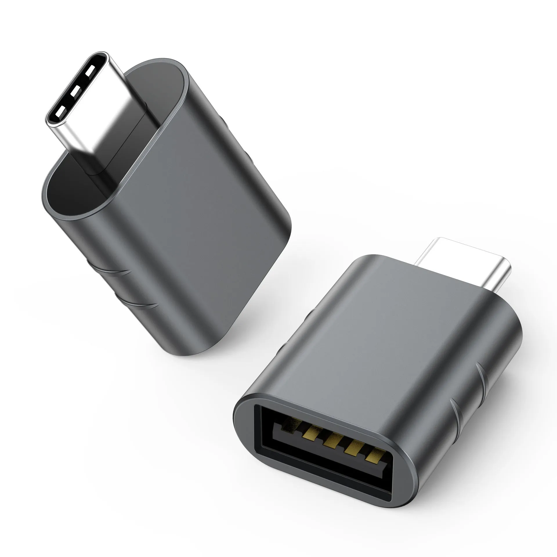 Metallic USB data and charging converter adapter with zinc alloy shell in various colour options.