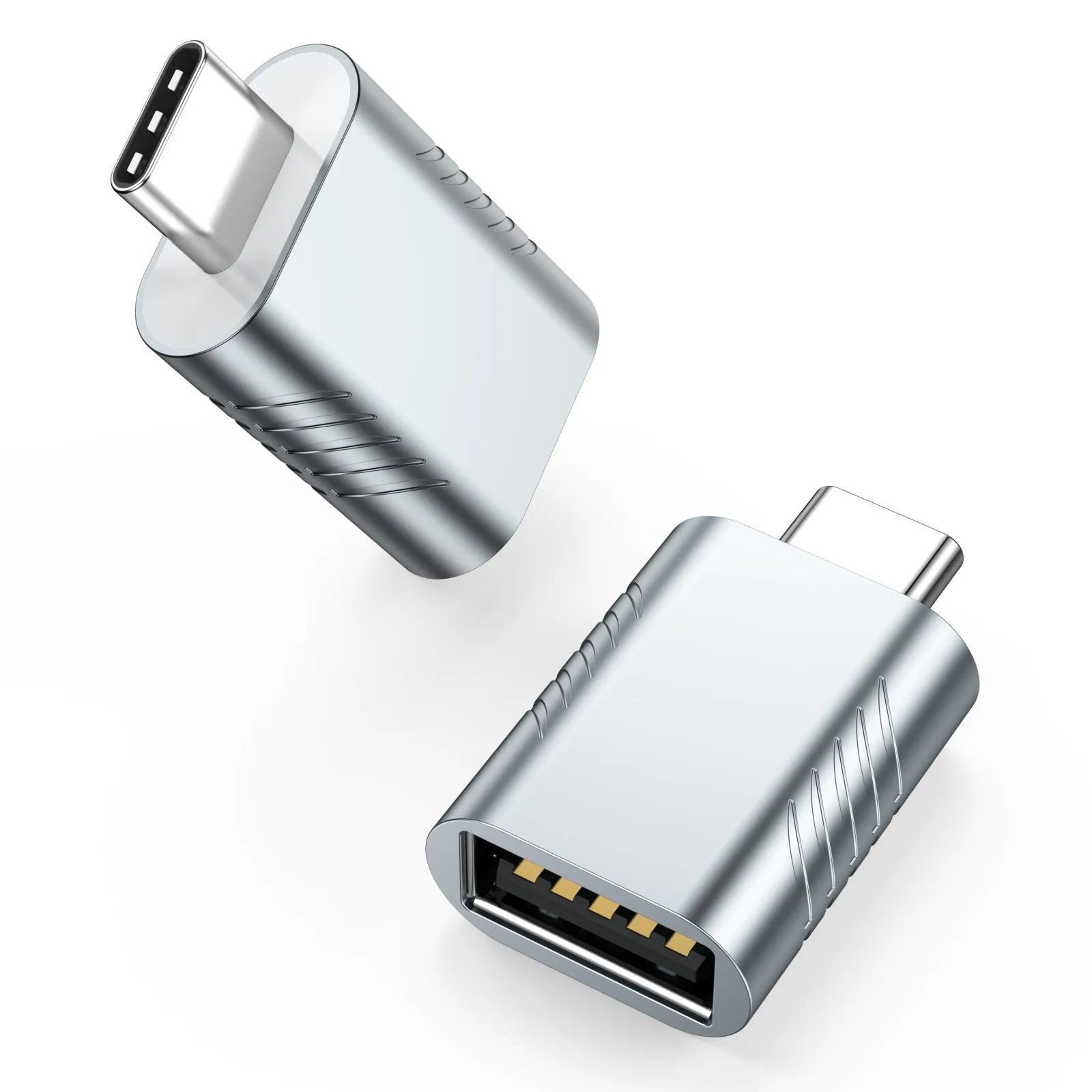 Metallic USB data and charging converter adapter with zinc alloy shell in various colour options.