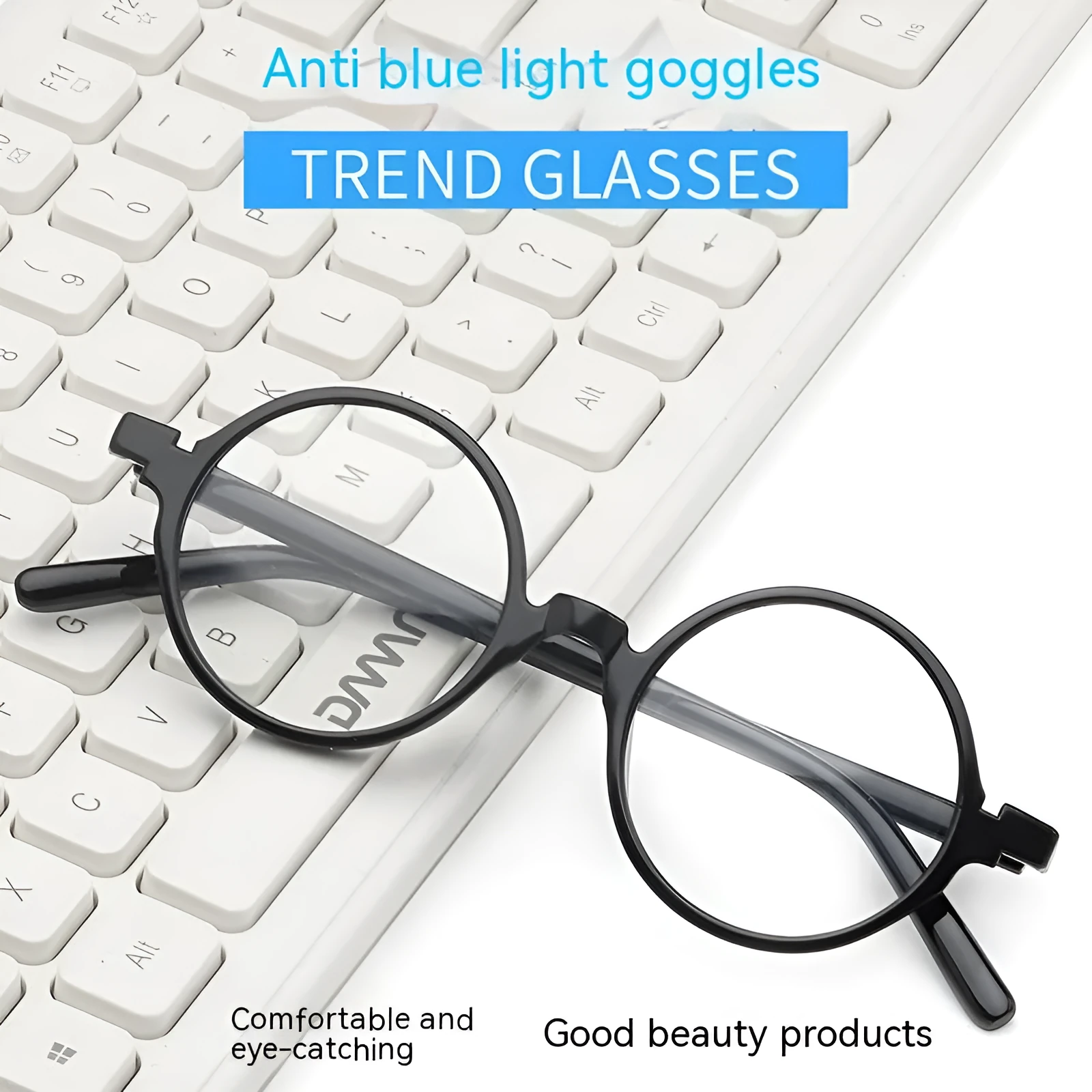 Retro round flat mirror glasses with PC frame in four colour options for Instagram style fashion