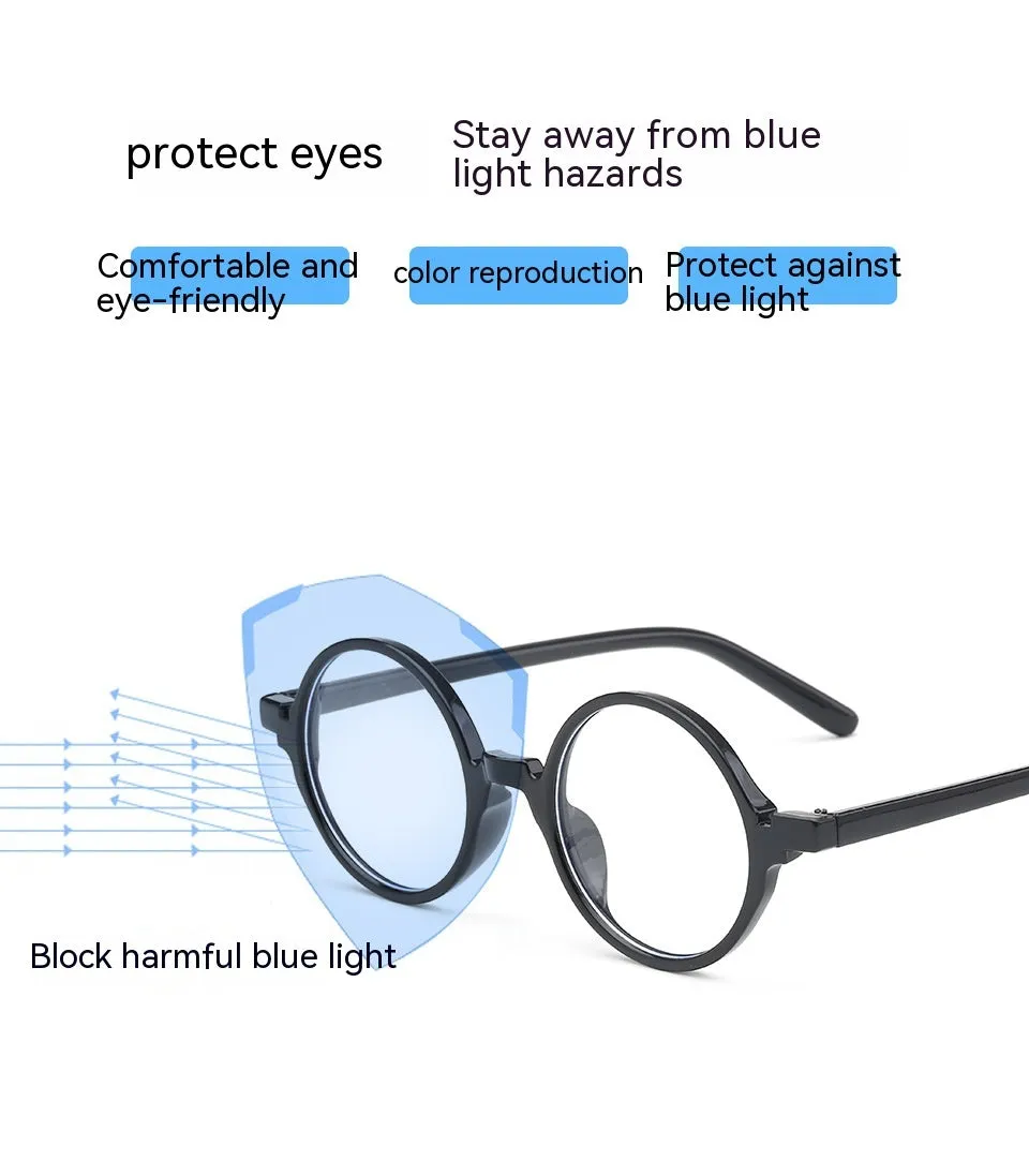 Retro round flat mirror glasses with PC frame in four colour options for Instagram style fashion