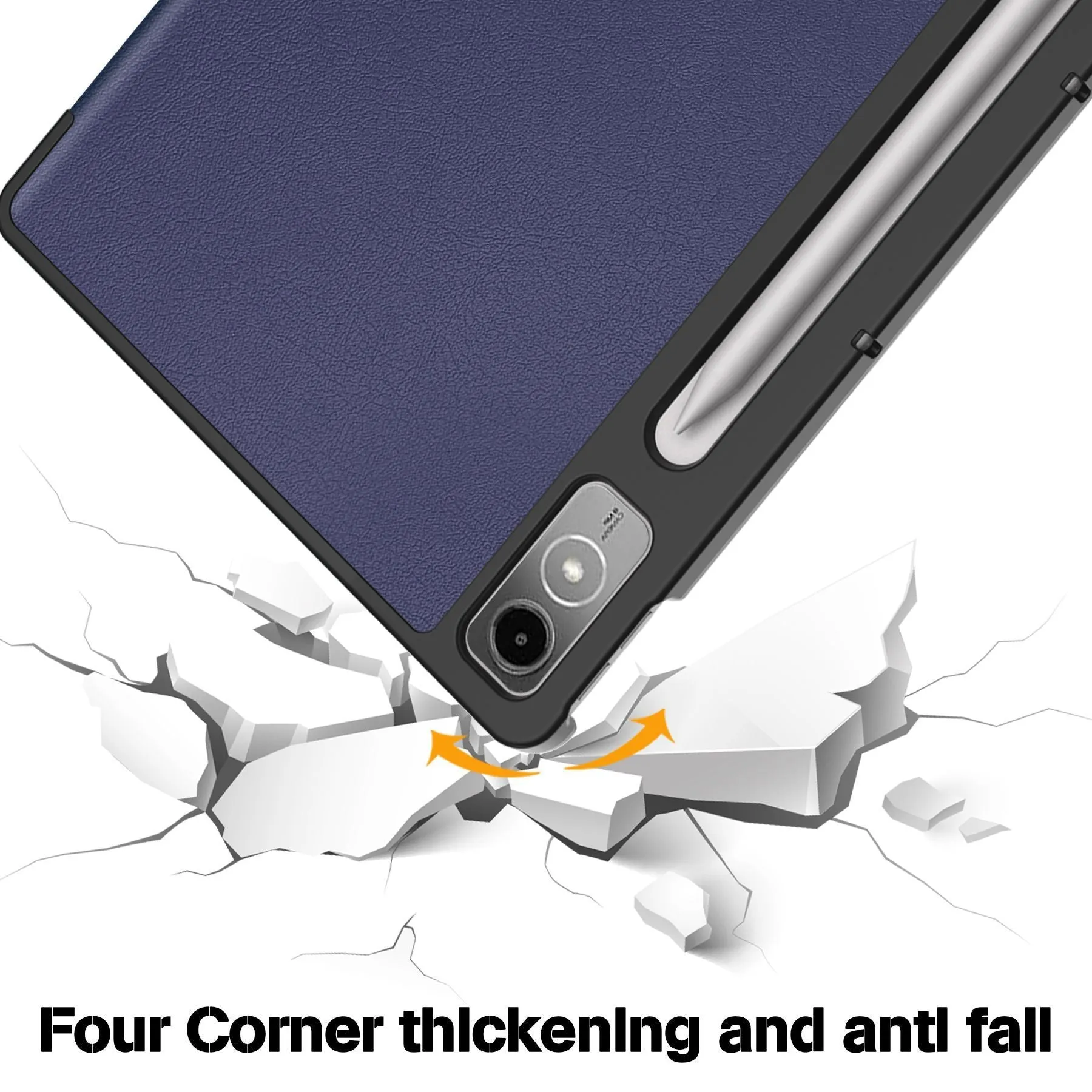 Lenovo Tab P12 protective case in apricot colour with a 3-fold stand open, showing the magnetic closure.