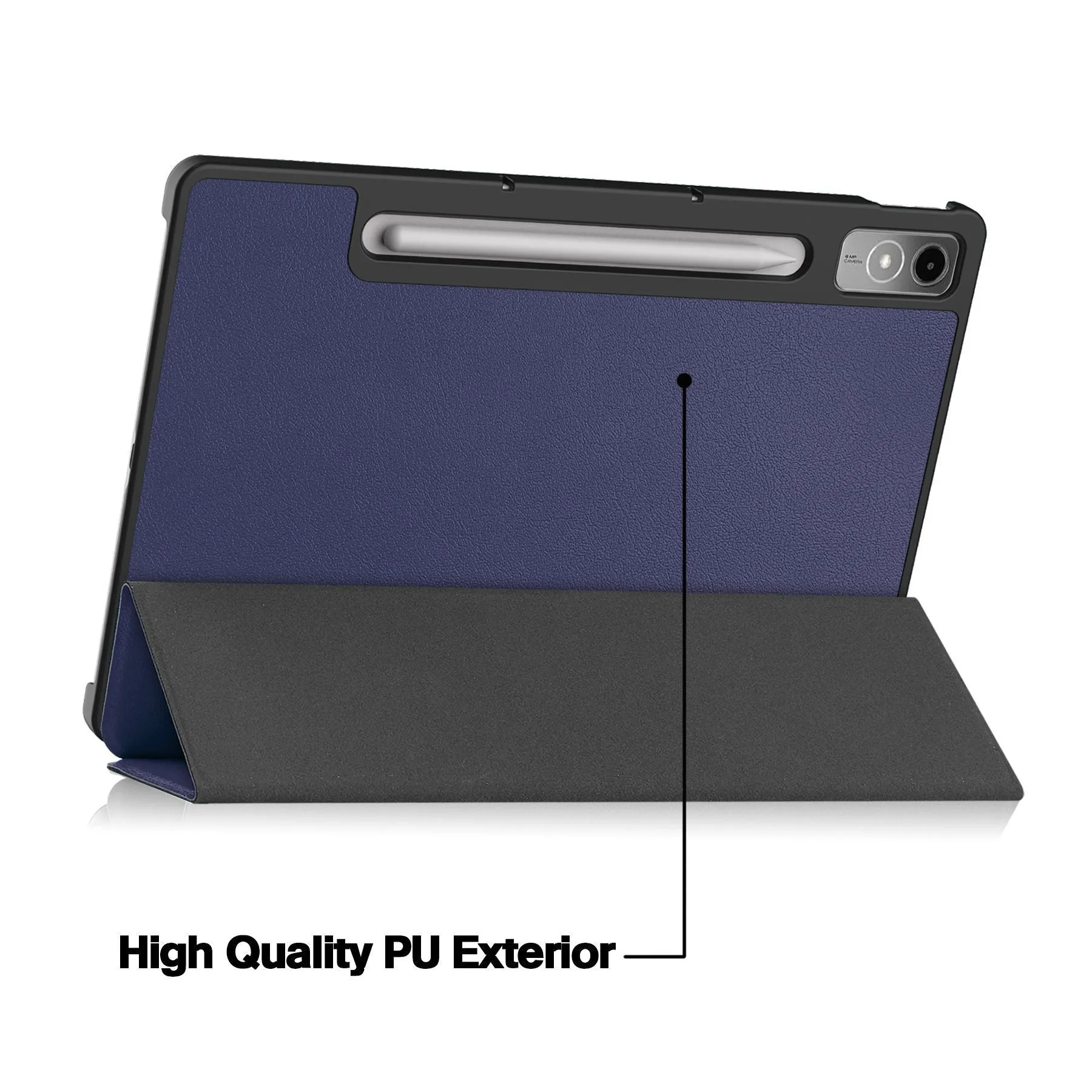 Lenovo Tab P12 protective case in apricot colour with a 3-fold stand open, showing the magnetic closure.