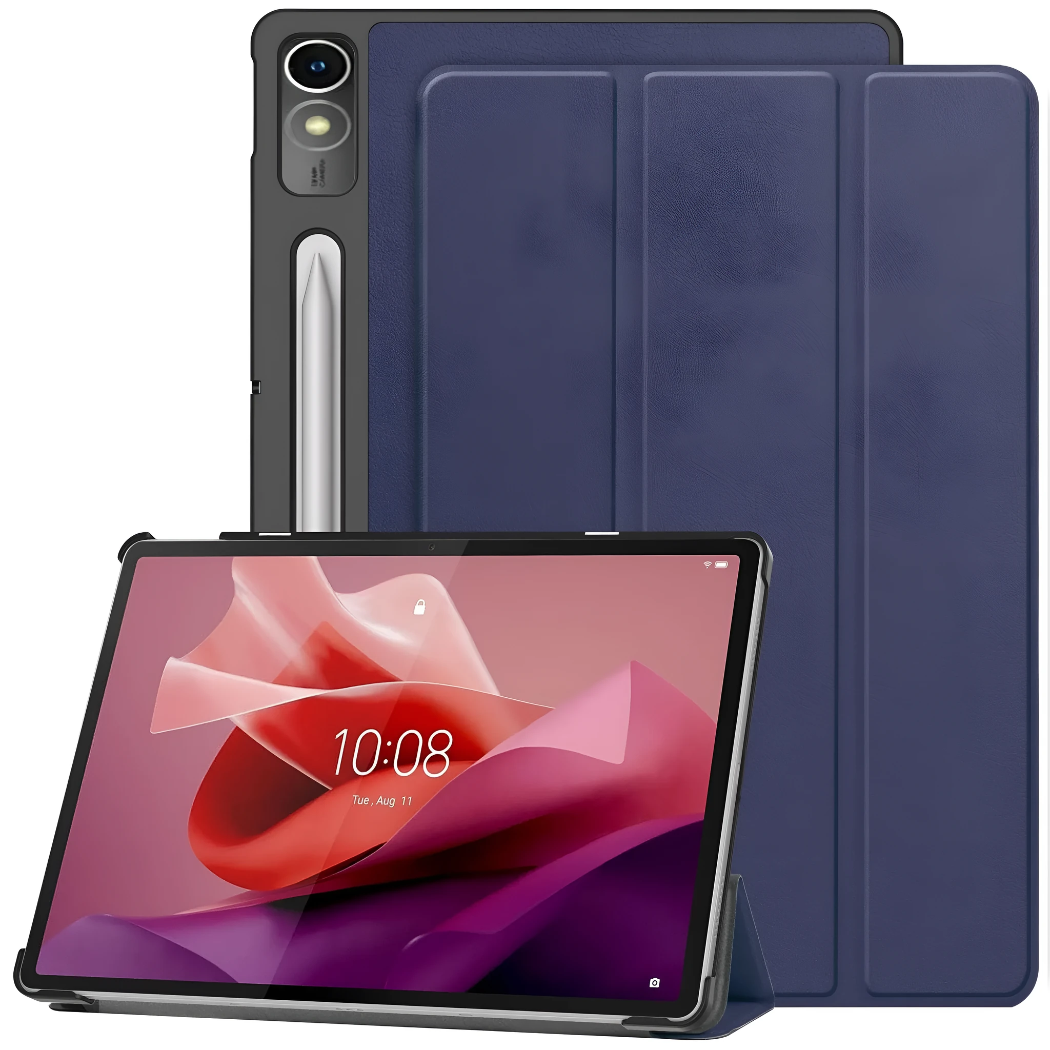 Lenovo Tab P12 protective case in apricot colour with a 3-fold stand open, showing the magnetic closure.