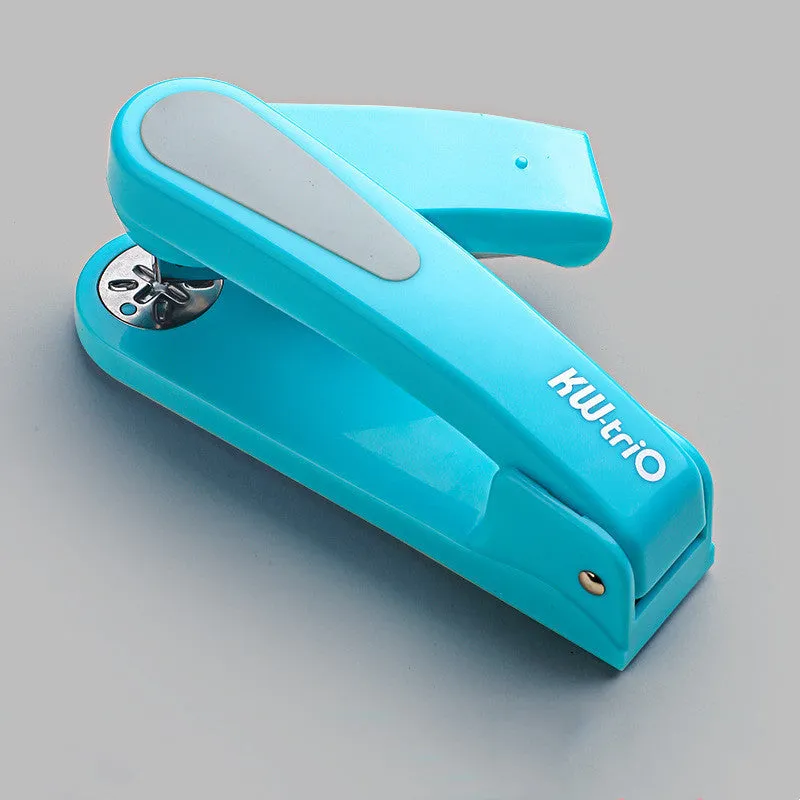 360-degree rotatable desktop stapler in various colours showing metal nail outlet and deep paper feed.