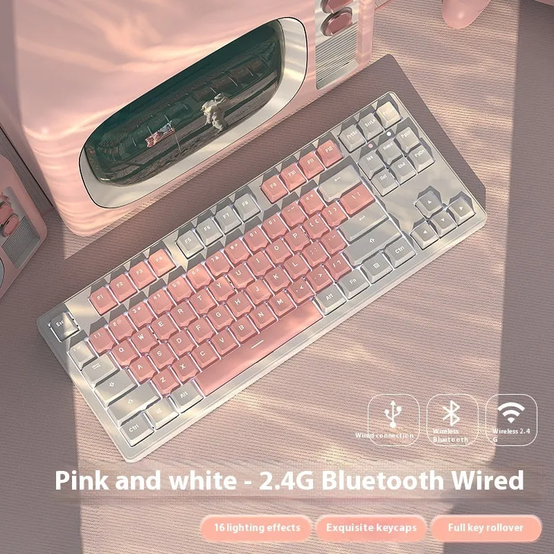 Mechanical keyboard with three connectivity modes in blue and white colour matching design