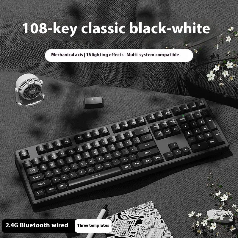 Mechanical keyboard with three connectivity modes in blue and white colour matching design