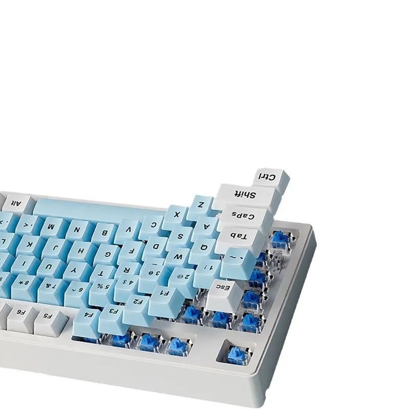 Mechanical keyboard with three connectivity modes in blue and white colour matching design