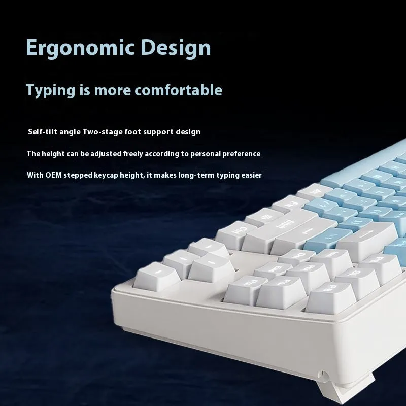 Mechanical keyboard with three connectivity modes in blue and white colour matching design