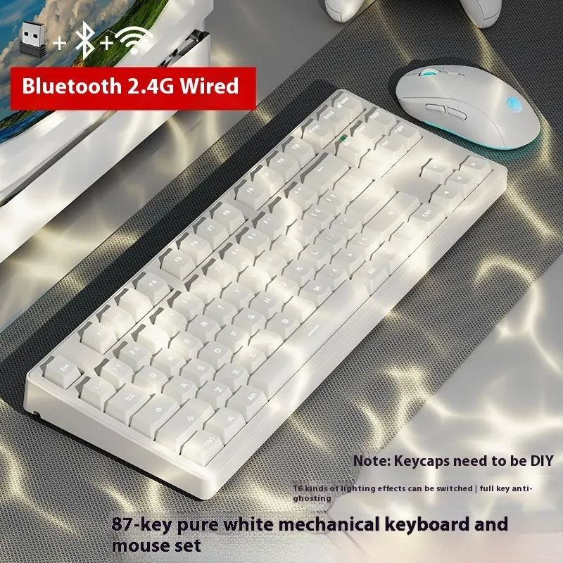 Mechanical keyboard with three connectivity modes in blue and white colour matching design