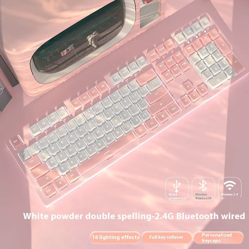 Mechanical keyboard with three connectivity modes in blue and white colour matching design