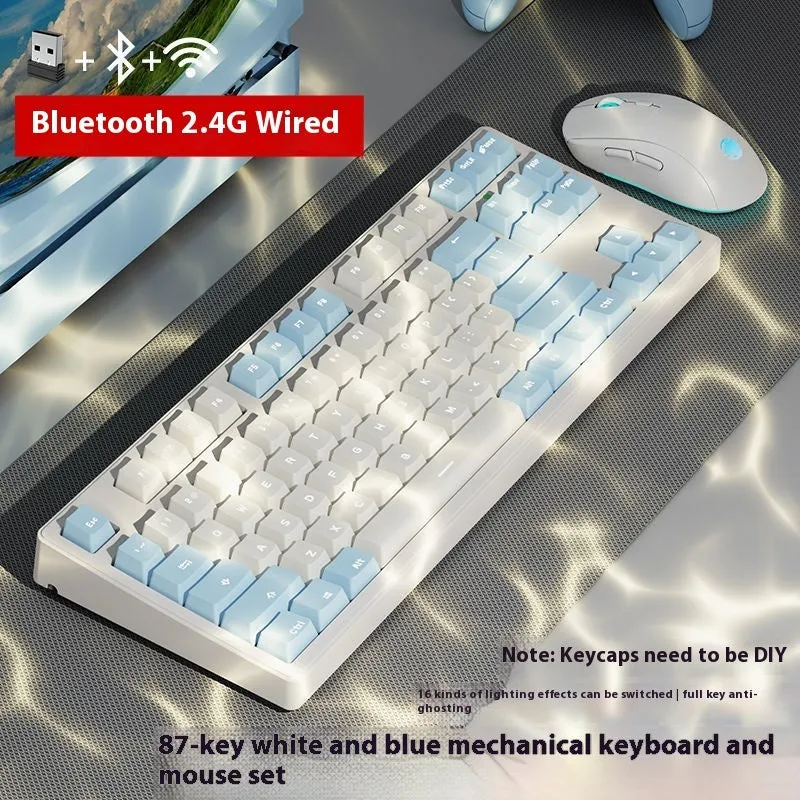 Mechanical keyboard with three connectivity modes in blue and white colour matching design
