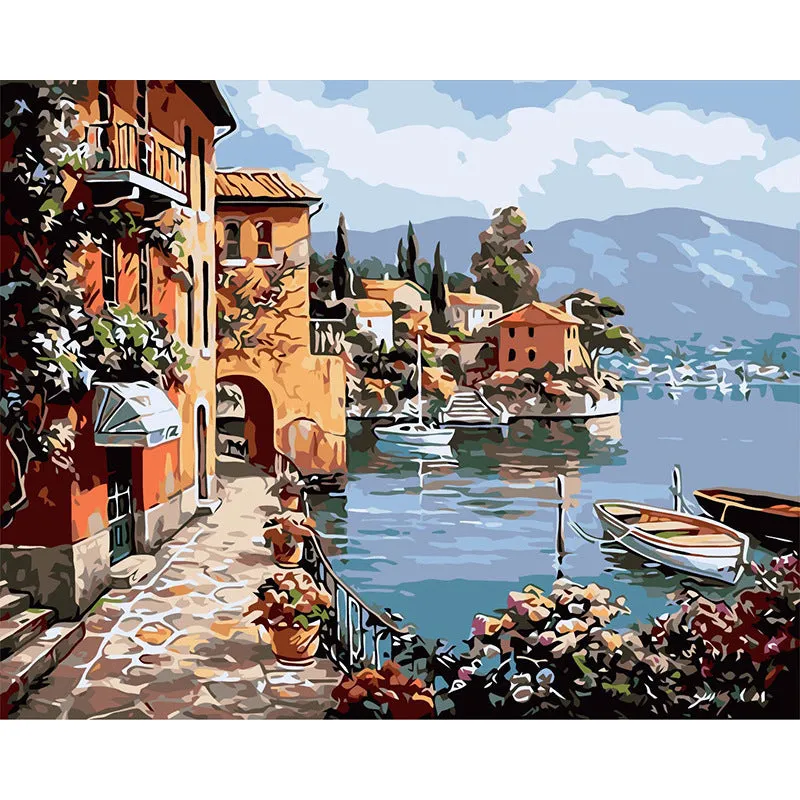 Hand-painted linen oil painting landscape artwork with rimless design in 40x50cm size
