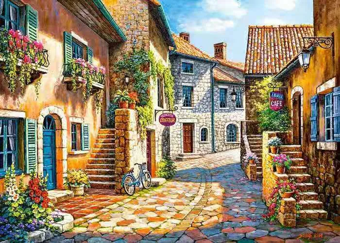Hand-painted linen oil painting landscape artwork with rimless design in 40x50cm size