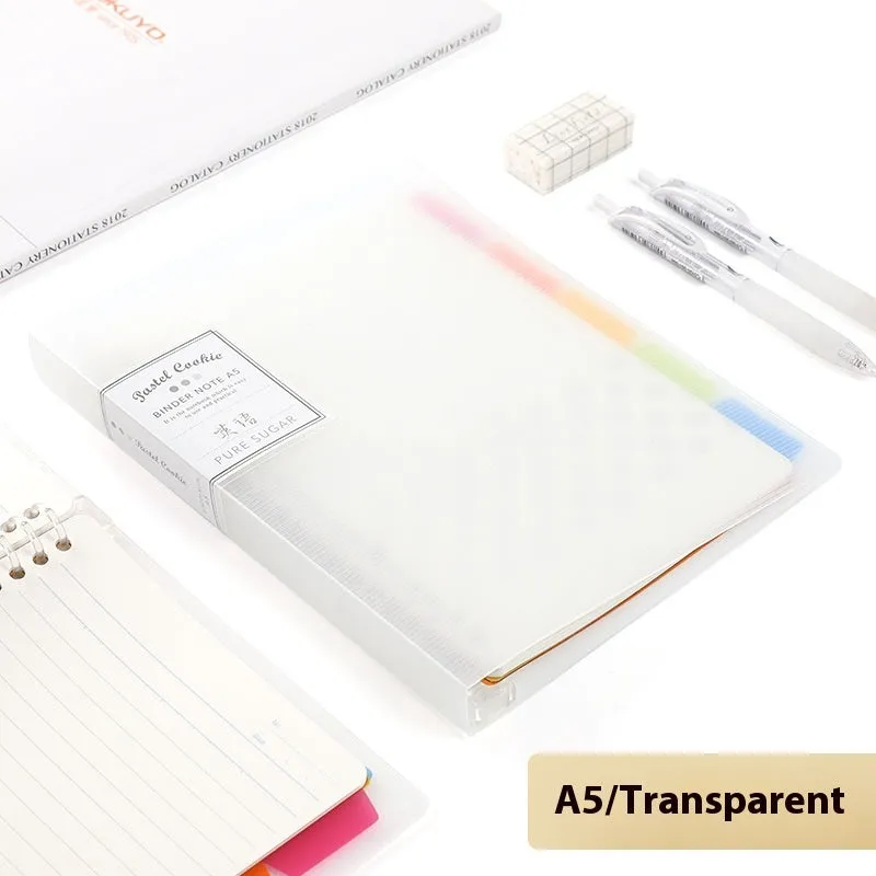 Loose spiral notebook with PP cover in pastel colour, showing removable A5 or B5 refill pages.