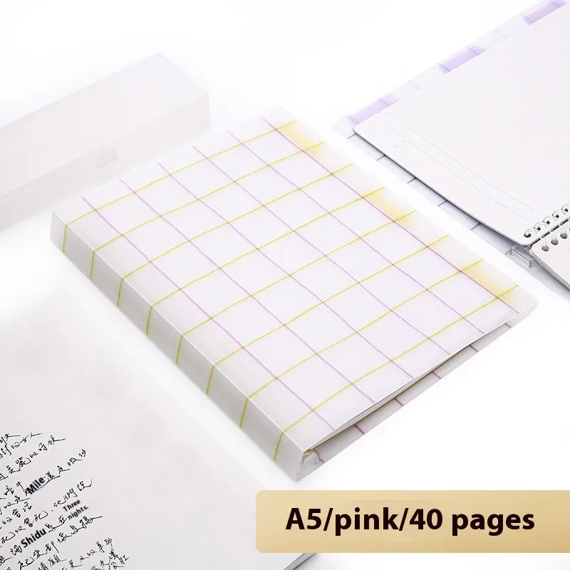 Loose spiral notebook with PP cover in pastel colour, showing removable A5 or B5 refill pages.
