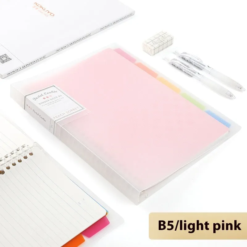 Loose spiral notebook with PP cover in pastel colour, showing removable A5 or B5 refill pages.