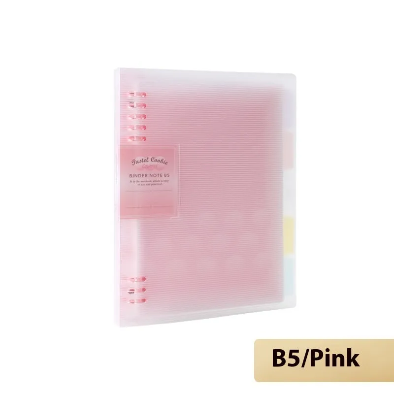 Loose spiral notebook with PP cover in pastel colour, showing removable A5 or B5 refill pages.