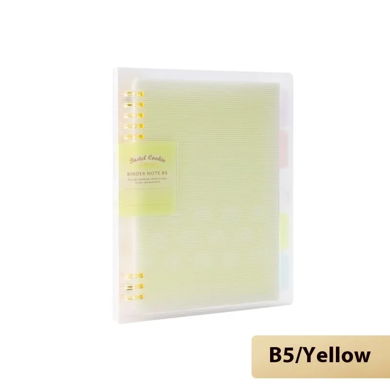 Loose spiral notebook with PP cover in pastel colour, showing removable A5 or B5 refill pages.