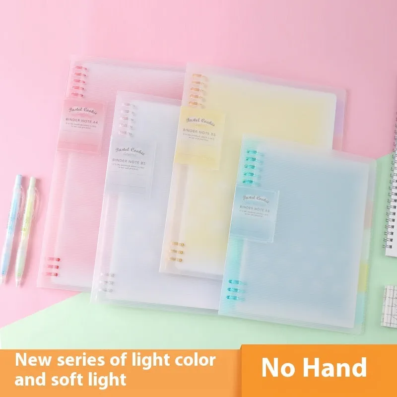 Loose spiral notebook with PP cover in pastel colour, showing removable A5 or B5 refill pages.