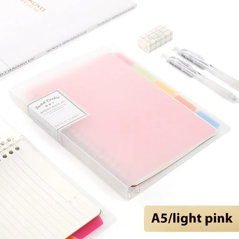 Loose spiral notebook with PP cover in pastel colour, showing removable A5 or B5 refill pages.