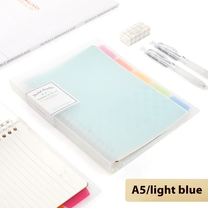 Loose spiral notebook with PP cover in pastel colour, showing removable A5 or B5 refill pages.