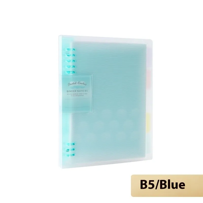 Loose spiral notebook with PP cover in pastel colour, showing removable A5 or B5 refill pages.