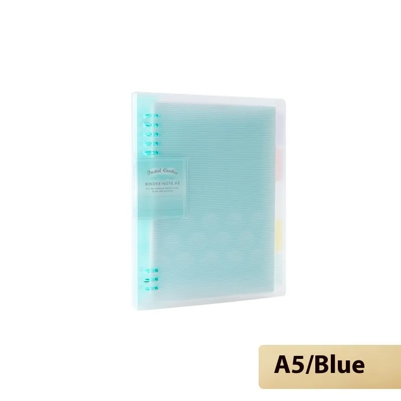 Loose spiral notebook with PP cover in pastel colour, showing removable A5 or B5 refill pages.