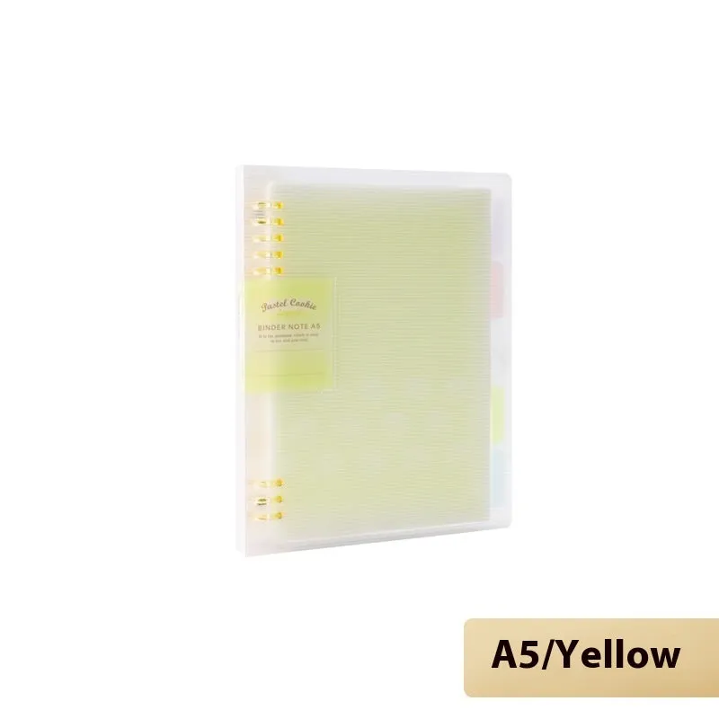 Loose spiral notebook with PP cover in pastel colour, showing removable A5 or B5 refill pages.