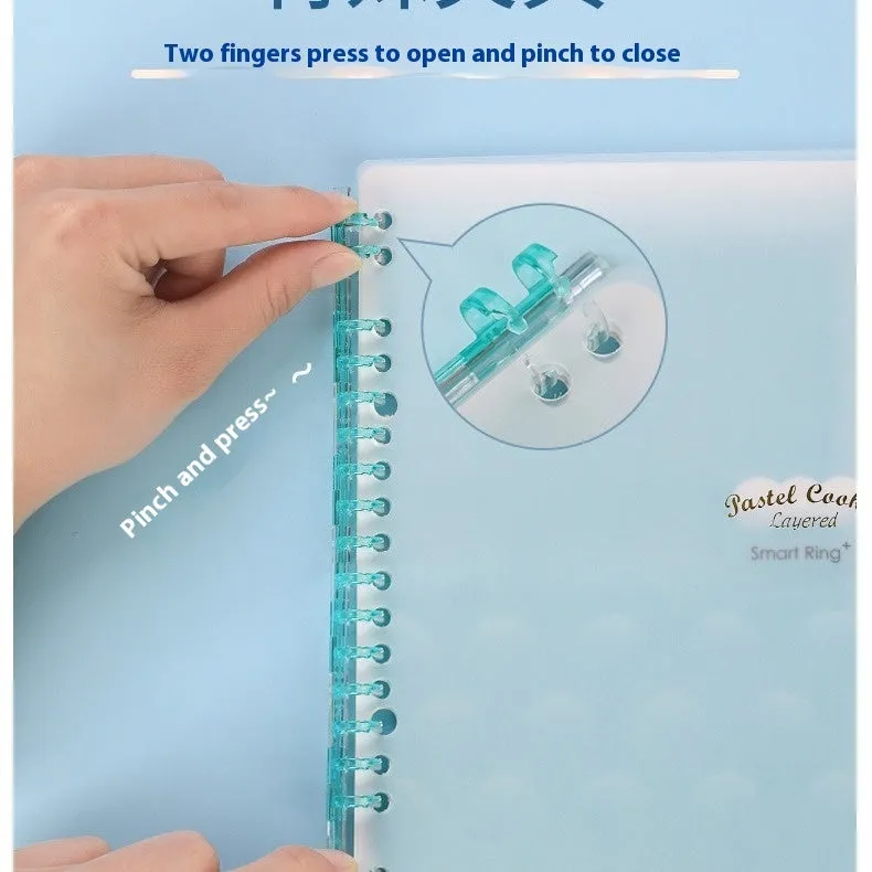 Loose spiral notebook with PP cover in pastel colour, showing removable A5 or B5 refill pages.