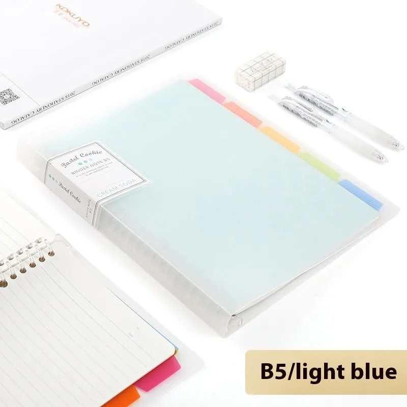 Loose spiral notebook with PP cover in pastel colour, showing removable A5 or B5 refill pages.