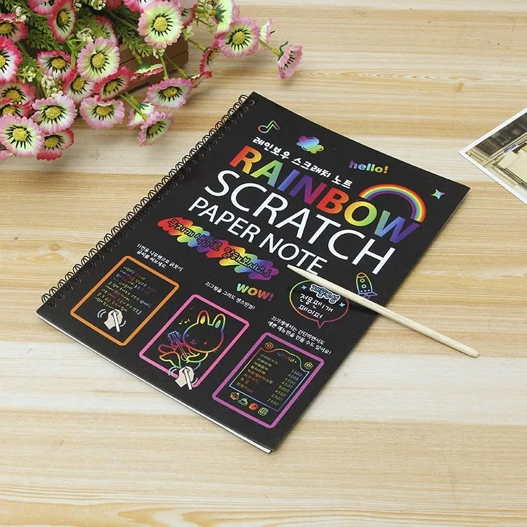 Children's large scratch art paper and scraper tool for DIY colourful painting crafts