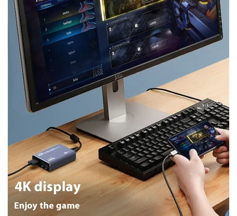 Black 4K gaming set-top box with audio recording and MS2131 chip