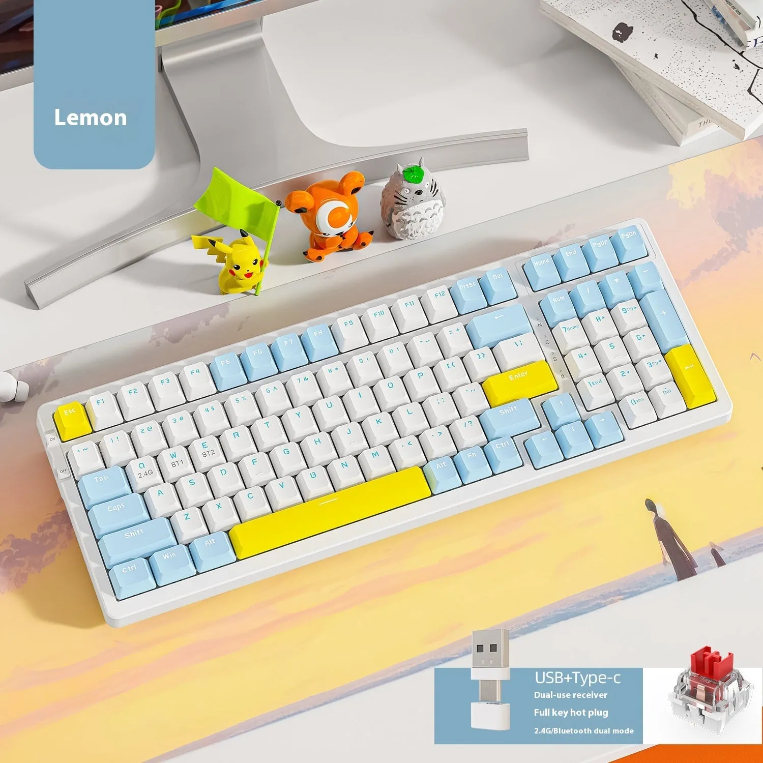 Bluetooth dual-mode mechanical keyboard with compact 39cm design and hot-swappable Kailh red switches