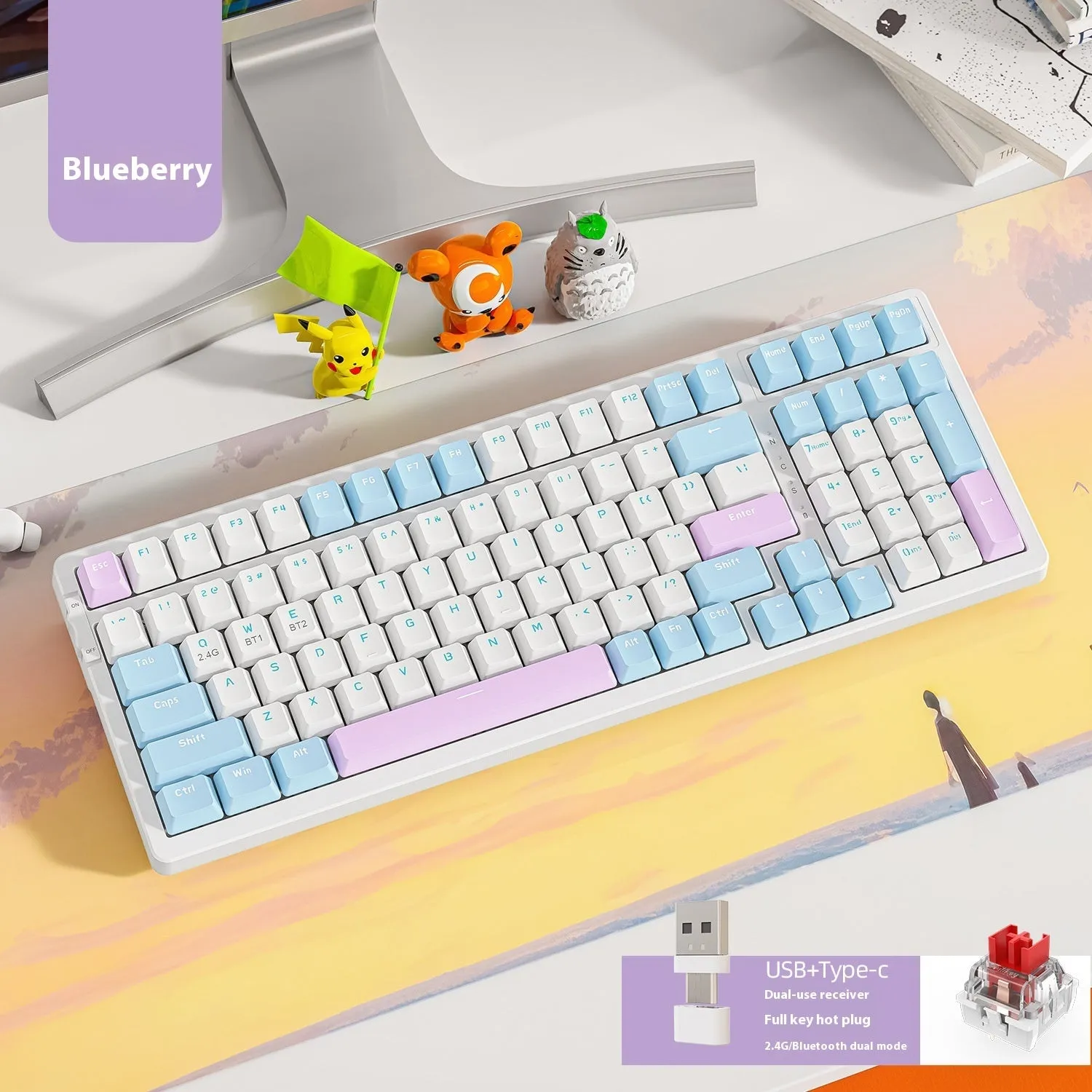 Bluetooth dual-mode mechanical keyboard with compact 39cm design and hot-swappable Kailh red switches
