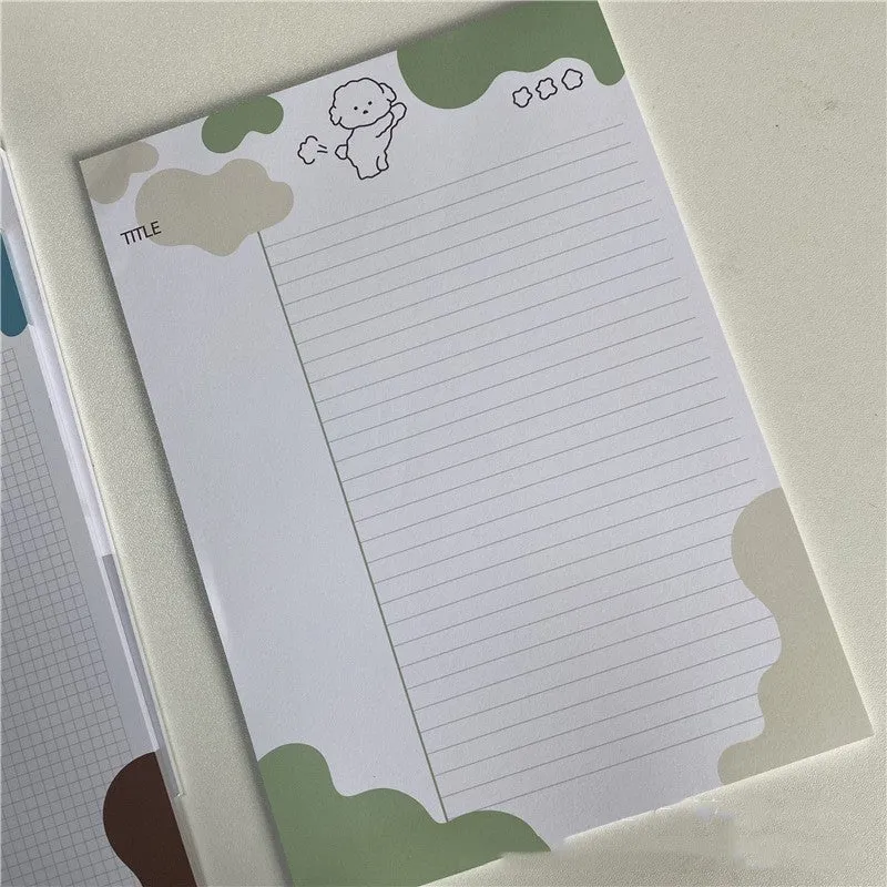 INS Wind Marshmallow Dog B5 sticky note paper pad showing colourful puppy cover designs.