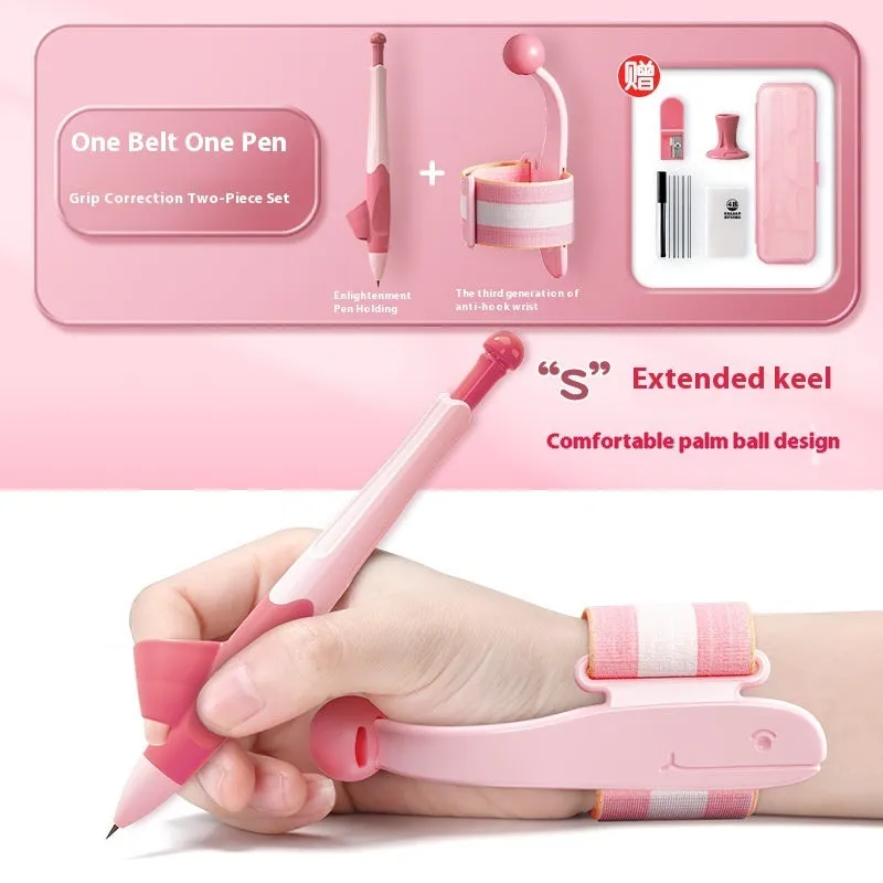 Blue Anti-hook Holder Pen Control Corrector wrist brace for pen grip correction.