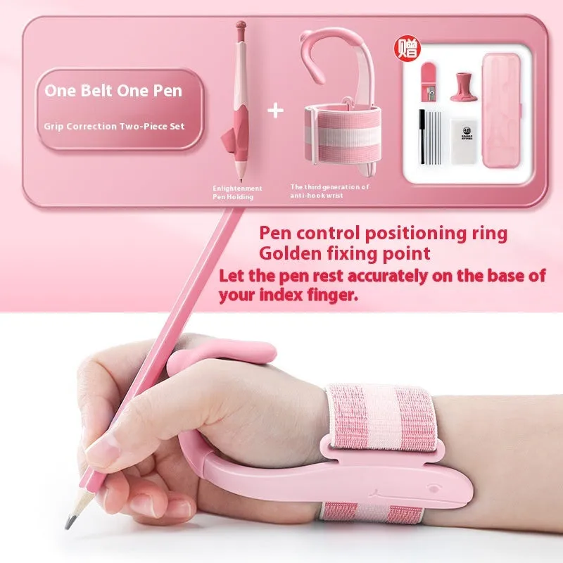 Blue Anti-hook Holder Pen Control Corrector wrist brace for pen grip correction.