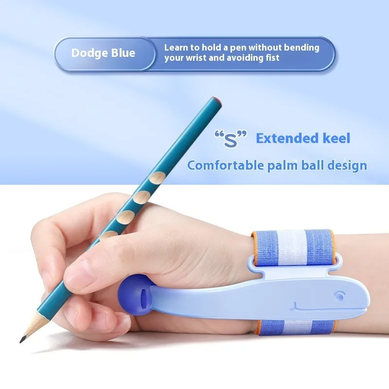 Blue Anti-hook Holder Pen Control Corrector wrist brace for pen grip correction.