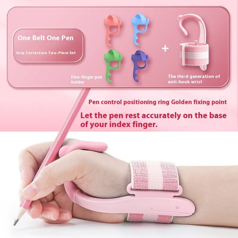Blue Anti-hook Holder Pen Control Corrector wrist brace for pen grip correction.