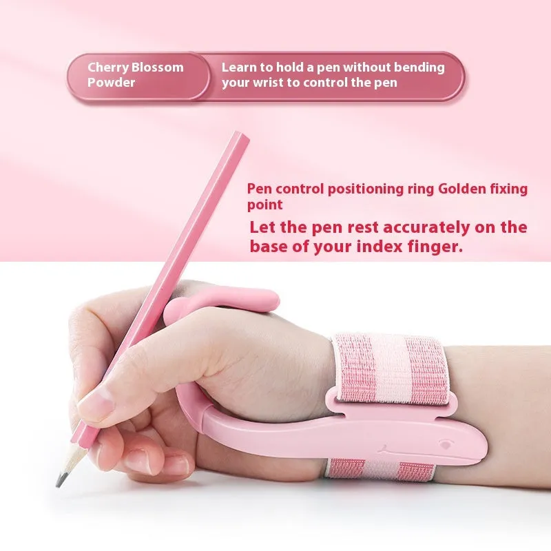 Blue Anti-hook Holder Pen Control Corrector wrist brace for pen grip correction.