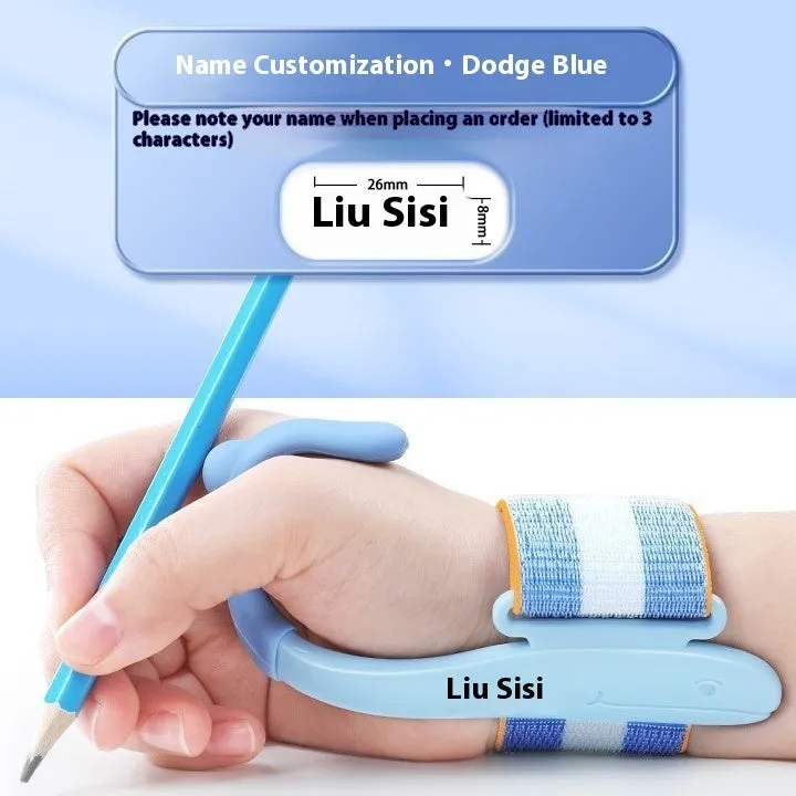 Blue Anti-hook Holder Pen Control Corrector wrist brace for pen grip correction.
