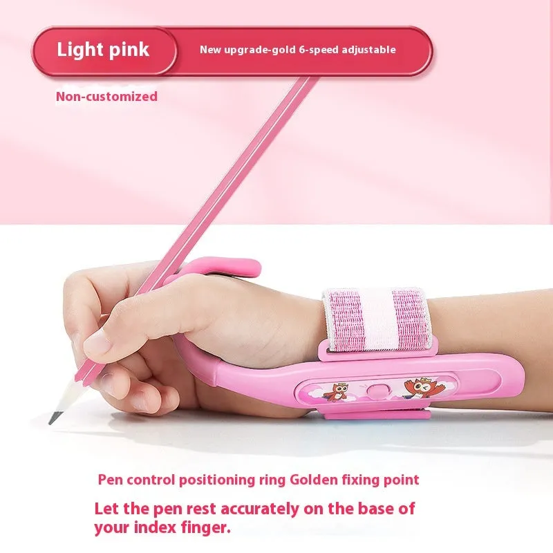Blue Anti-hook Holder Pen Control Corrector wrist brace for pen grip correction.
