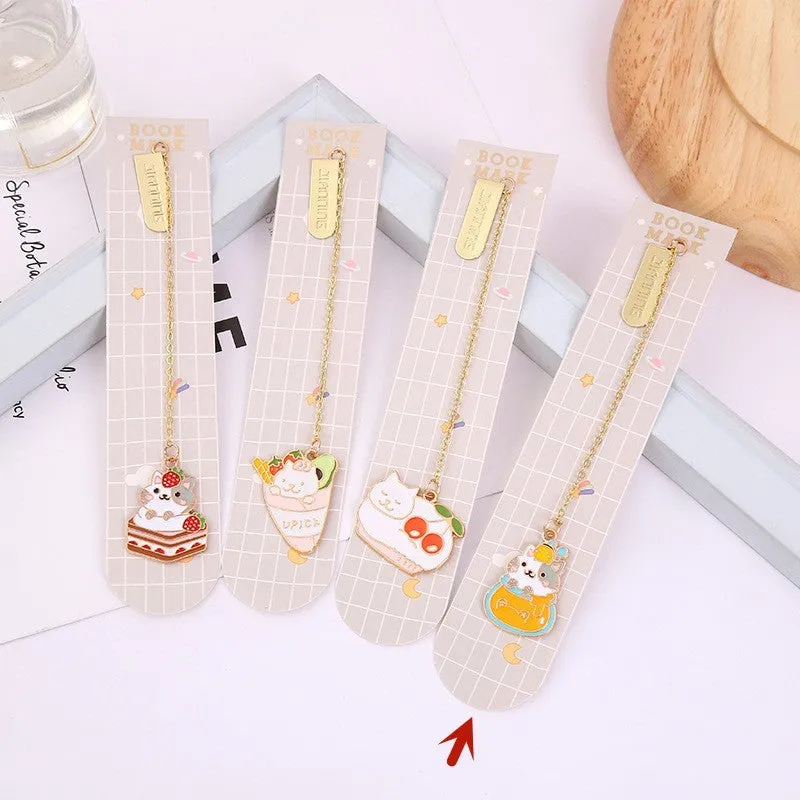 Jane Lime cartoon cat metal bookmark with food-themed designs measuring 3.8cm by 18.3cm