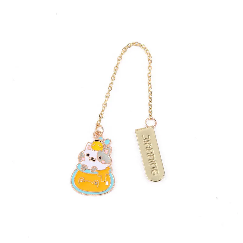 Jane Lime cartoon cat metal bookmark with food-themed designs measuring 3.8cm by 18.3cm