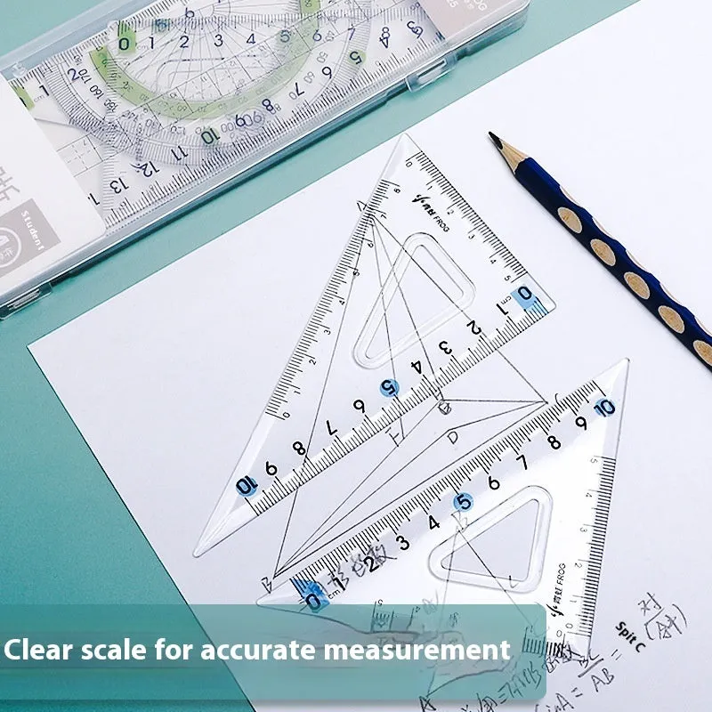 Youpai transparent acrylic drawing ruler set with square protractor geometry tools