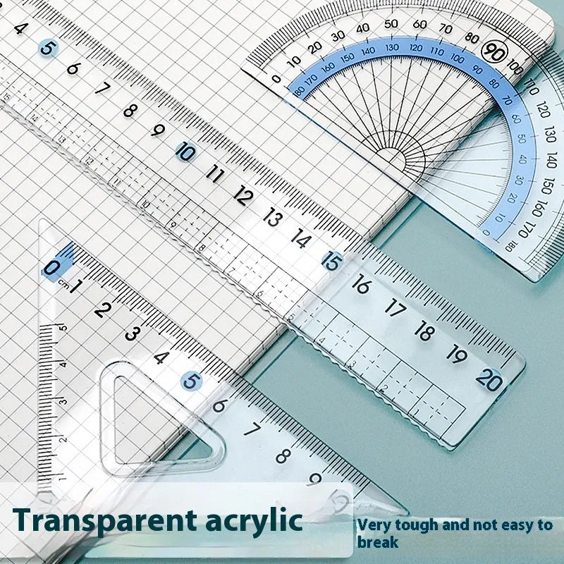 Youpai transparent acrylic drawing ruler set with square protractor geometry tools