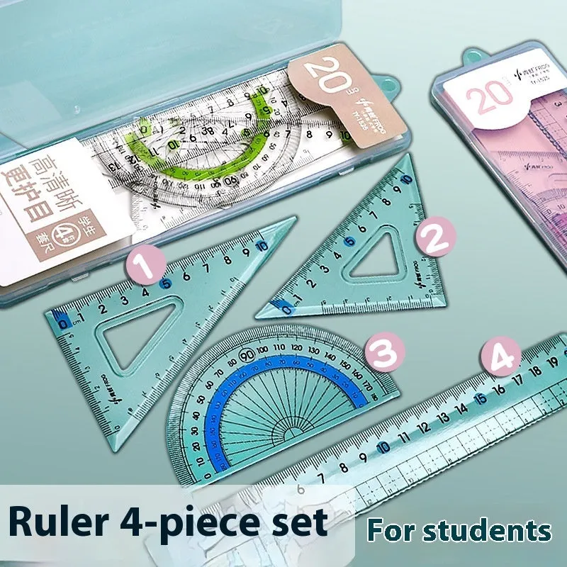Youpai transparent acrylic drawing ruler set with square protractor geometry tools